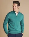 Charles Tyrwhitt Men's  Merino Zip Neck Sweater In Green