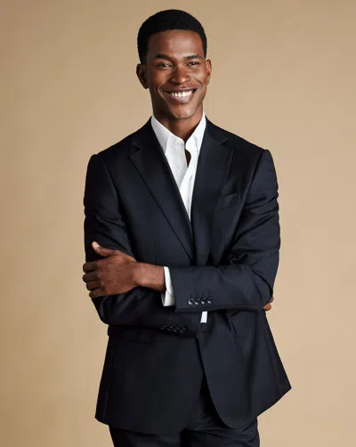 Charles Tyrwhitt Natural Stretch Twill Suit Wool Jacket In Blue