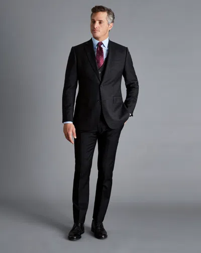 Charles Tyrwhitt Natural Stretch Twill Wool Waistcoat In Black