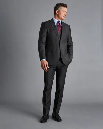 Charles Tyrwhitt Natural Stretch Twill Wool Waistcoat In Grey