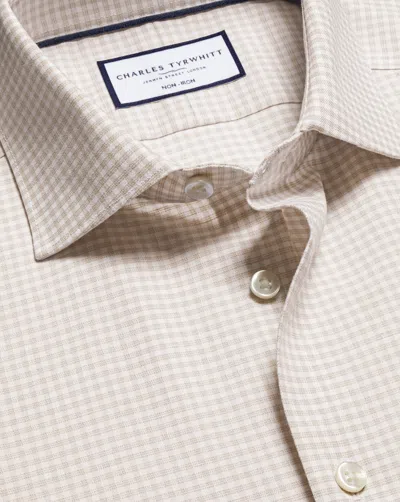 Charles Tyrwhitt Men's  Non-iron Linen Checkered Dress Shirt In Neutral