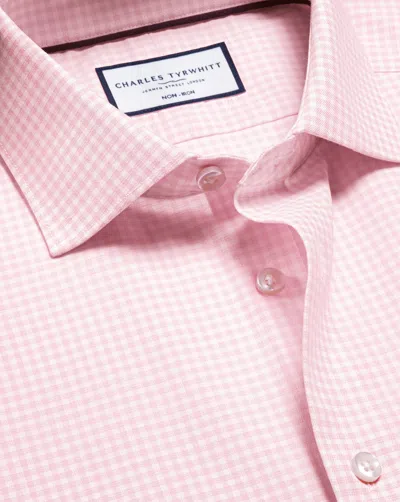 Charles Tyrwhitt Men's  Non-iron Linen Checkered Dress Shirt In Pink