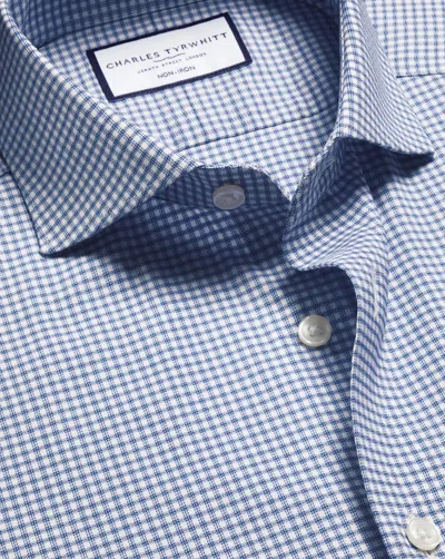 Charles Tyrwhitt Men's  Non-iron Performance Twill Checkered Dress Shirt In Blue