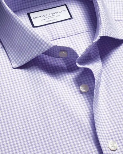 Charles Tyrwhitt Men's  Non-iron Performance Twill Checkered Dress Shirt In Purple