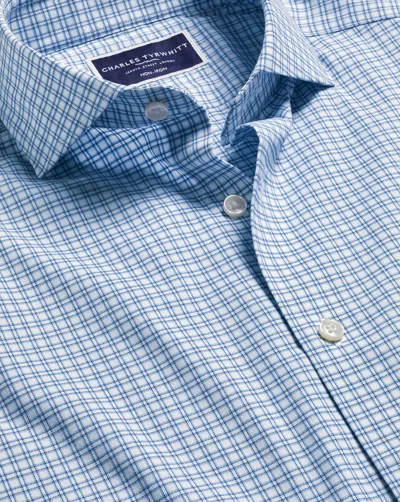 Charles Tyrwhitt Men's  Non-iron Performance Twill Grid Checkered Dress Shirt In Blue
