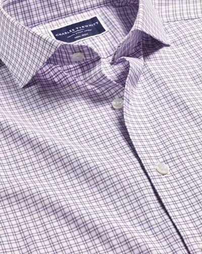 Charles Tyrwhitt Men's  Non-iron Performance Twill Grid Checkered Dress Shirt In Purple