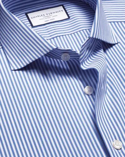 Charles Tyrwhitt Men's  Non-iron Performance Twill Stripe Dress Shirt In Blue