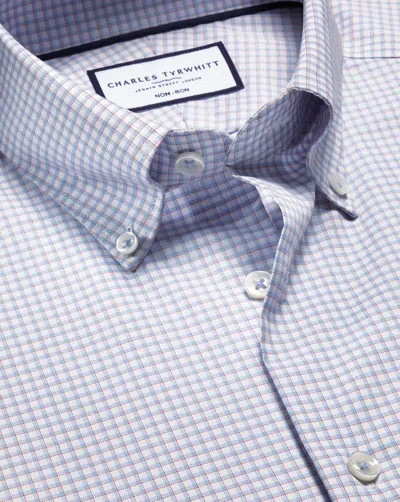 Charles Tyrwhitt Men's  Button-down Non-iron Oxford Checkered Dress Shirt In Blue