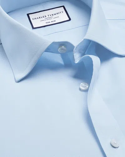 Charles Tyrwhitt Men's  Non-iron Poplin Short-sleeve Dress Shirt In Blue