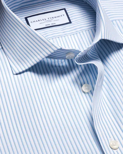 Charles Tyrwhitt Men's  Non-iron Poplin Stripe Shirt In Blue