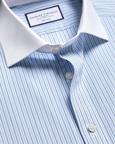 Charles Tyrwhitt Men's  Non-iron Poplin Stripe Winchester Shirt In Blue