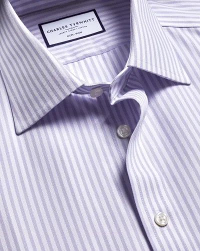 Charles Tyrwhitt Men's  Non-iron Royal Oxford Stripe Shirt In Purple