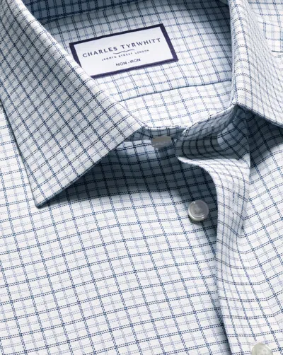 Charles Tyrwhitt Men's  Non-iron Royal Oxford Windowpane Checkered Dress Shirt In Blue