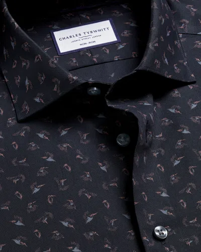 Charles Tyrwhitt Men's  Non-iron Stretch Bird Print Shirt In Gray