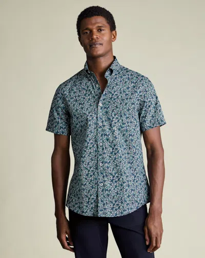 Charles Tyrwhitt Men's  Non-iron Stretch Floral Print Shirt In Blue