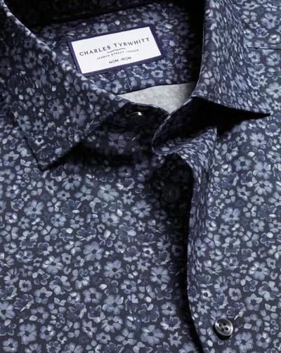 Charles Tyrwhitt Men's  Non-iron Stretch Floral Print Shirt In Blue