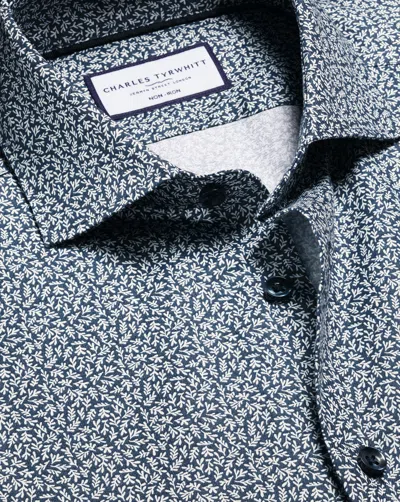 Charles Tyrwhitt Men's  Non-iron Stretch Leaf Print Dress Shirt In Blue