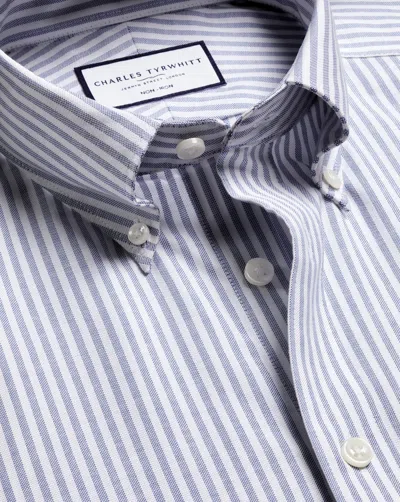 Charles Tyrwhitt Men's  Non-iron Stretch Oxford Stripe Shirt In Blue
