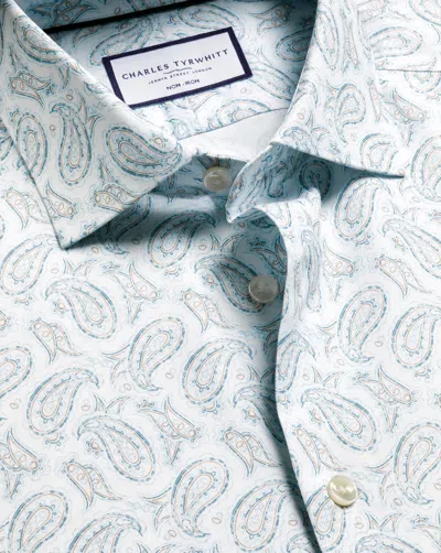 Charles Tyrwhitt Men's  Non-iron Stretch Paisley Print Shirt In White