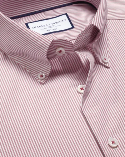 Charles Tyrwhitt Men's  Button-down Non-iron Oxford Stripe Dress Shirt In Red