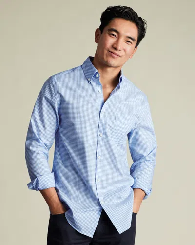 Charles Tyrwhitt Men's  Non-iron Stretch Poplin Check Shirt In Blue