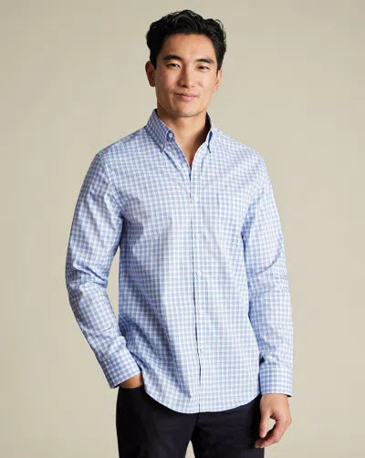 Charles Tyrwhitt Men's  Non-iron Stretch Poplin Check Shirt In Blue