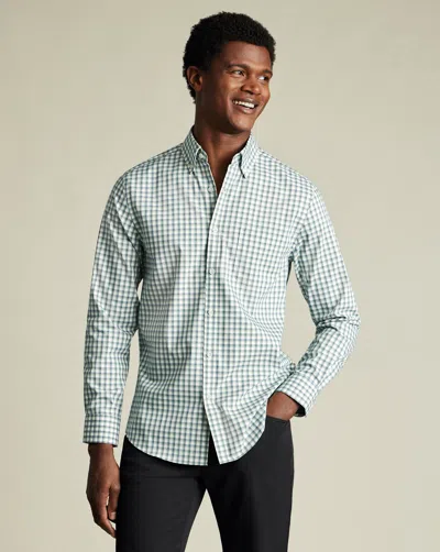 Charles Tyrwhitt Men's  Non-iron Stretch Poplin Mid Check Shirt In Green