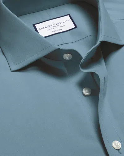 Charles Tyrwhitt Men's  Non-iron Stretch Poplin Shirt In Blue
