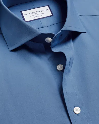 Charles Tyrwhitt Men's  Non-iron Stretch Poplin Shirt In Blue