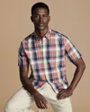 Charles Tyrwhitt Men's  Non-iron Stretch Poplin Short Sleeve Casual Shirt In Red