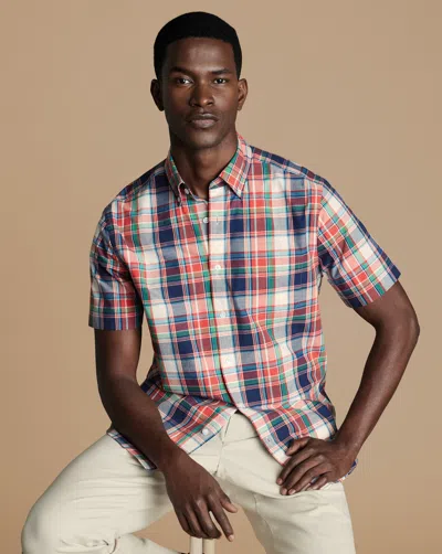 Charles Tyrwhitt Men's  Non-iron Stretch Poplin Short Sleeve Casual Shirt In Red