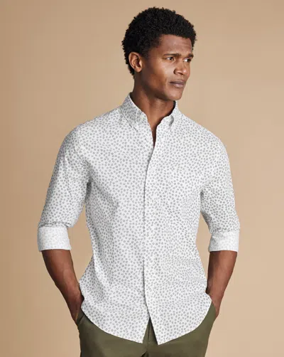 Charles Tyrwhitt Men's  Non-iron Stretch Print Black Floral Casual Shirt In White
