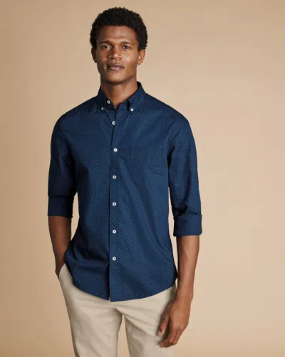 Charles Tyrwhitt Men's  Non-iron Stretch Print Spot Casual Shirt In Blue