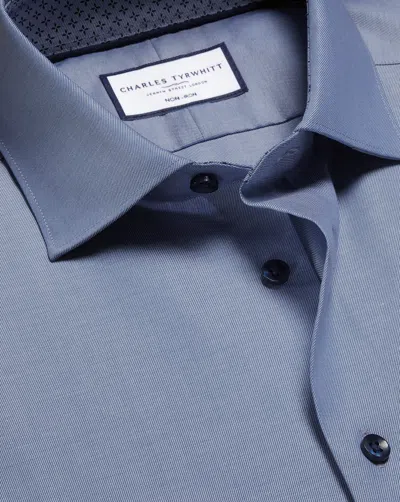 Charles Tyrwhitt Men's  Non-iron Stretch Printed Trim Dress Shirt In Blue