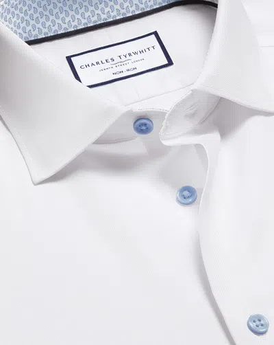 Charles Tyrwhitt Men's  Non-iron Stretch Printed Trim Dress Shirt In White