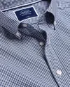 Charles Tyrwhitt Button-down Collar Non-iron Stretch Mini Gingham Short Sleeve Cotton Casual Shirt In Blue