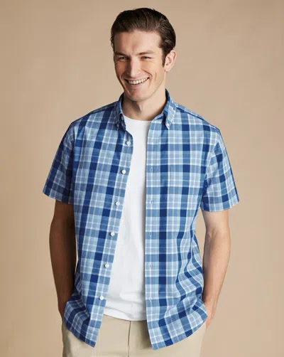 Charles Tyrwhitt Men's  Non-iron Stretch Short Sleeve Casual Shirt In Blue
