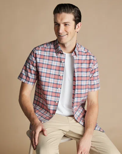 Charles Tyrwhitt Men's  Non-iron Stretch Short Sleeve Casual Shirt In Pink