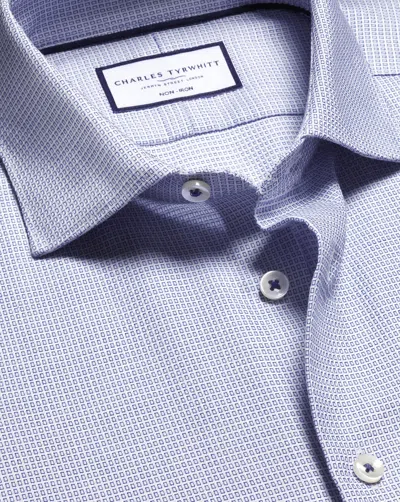 Charles Tyrwhitt Men's  Non-iron Stretch Texture Square Dress Shirt In Blue