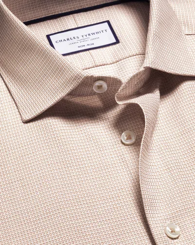 Charles Tyrwhitt Men's  Non-iron Stretch Texure Square Dress Shirt In Neutral