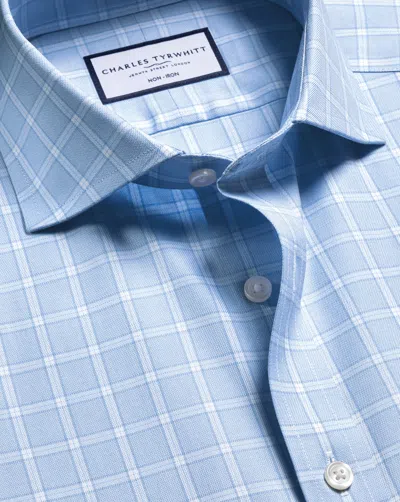 Charles Tyrwhitt Men's  Non-iron Twill Checkered Dress Shirt In Blue