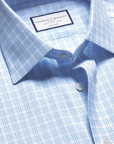 Charles Tyrwhitt Men's  Non-iron Twill Checkered Dress Shirt In Blue