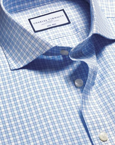 Charles Tyrwhitt Men's  Non-iron Twill Checkered Dress Shirt In Blue
