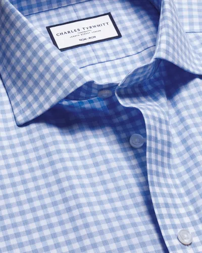 Charles Tyrwhitt Men's  Non-iron Twill Gingham Dress Shirt In Blue