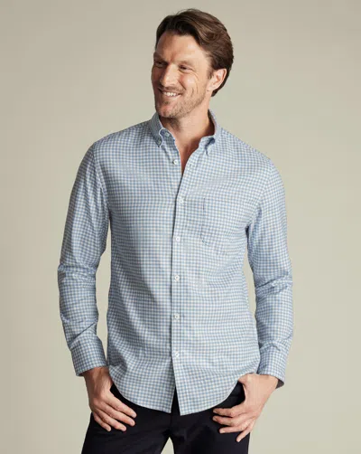 Charles Tyrwhitt Men's  Non-iron Twill Gingham Shirt In Blue