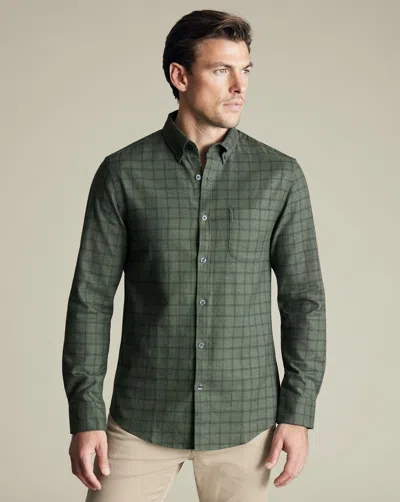 Charles Tyrwhitt Men's  Non-iron Twill Grid Check Shirt In Green