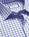 Charles Tyrwhitt Non-iron Twill Grid Check Cotton Dress Shirt In Blue