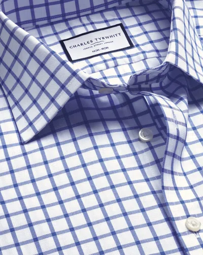 Charles Tyrwhitt Non-iron Twill Grid Check Cotton Dress Shirt In Blue