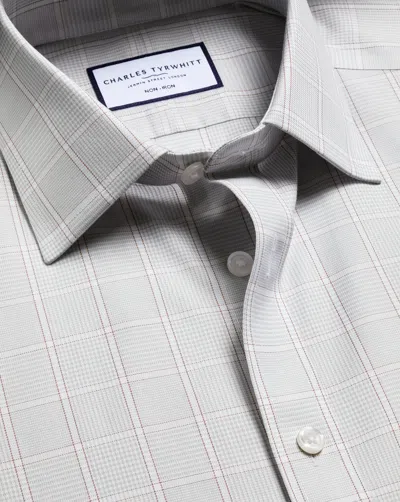 Charles Tyrwhitt Men's  Non-iron Twill Prince Of Wales Checkered Dress Shirt In Gray