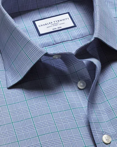 Charles Tyrwhitt Men's  Non-iron Twill Prince Of Wales Checkered Dress Shirt In Blue